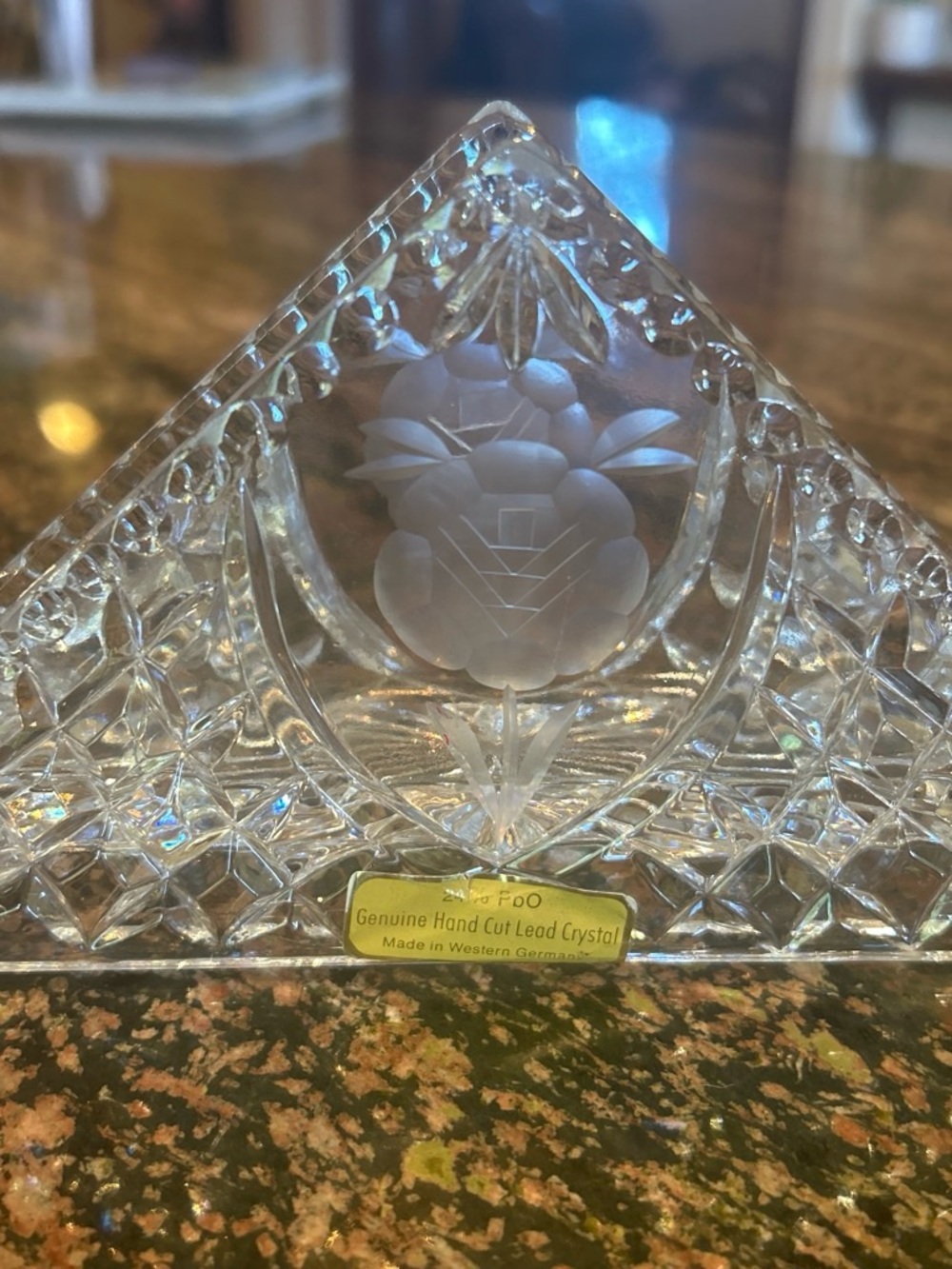 Genuine Hand Cut Lead Crystal Triangle Accent napkin holder west Germany - Clear